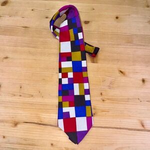 Krizia Uomo Italy Colorblock Silk Tie Made in Italy Abstract Mondrian Style